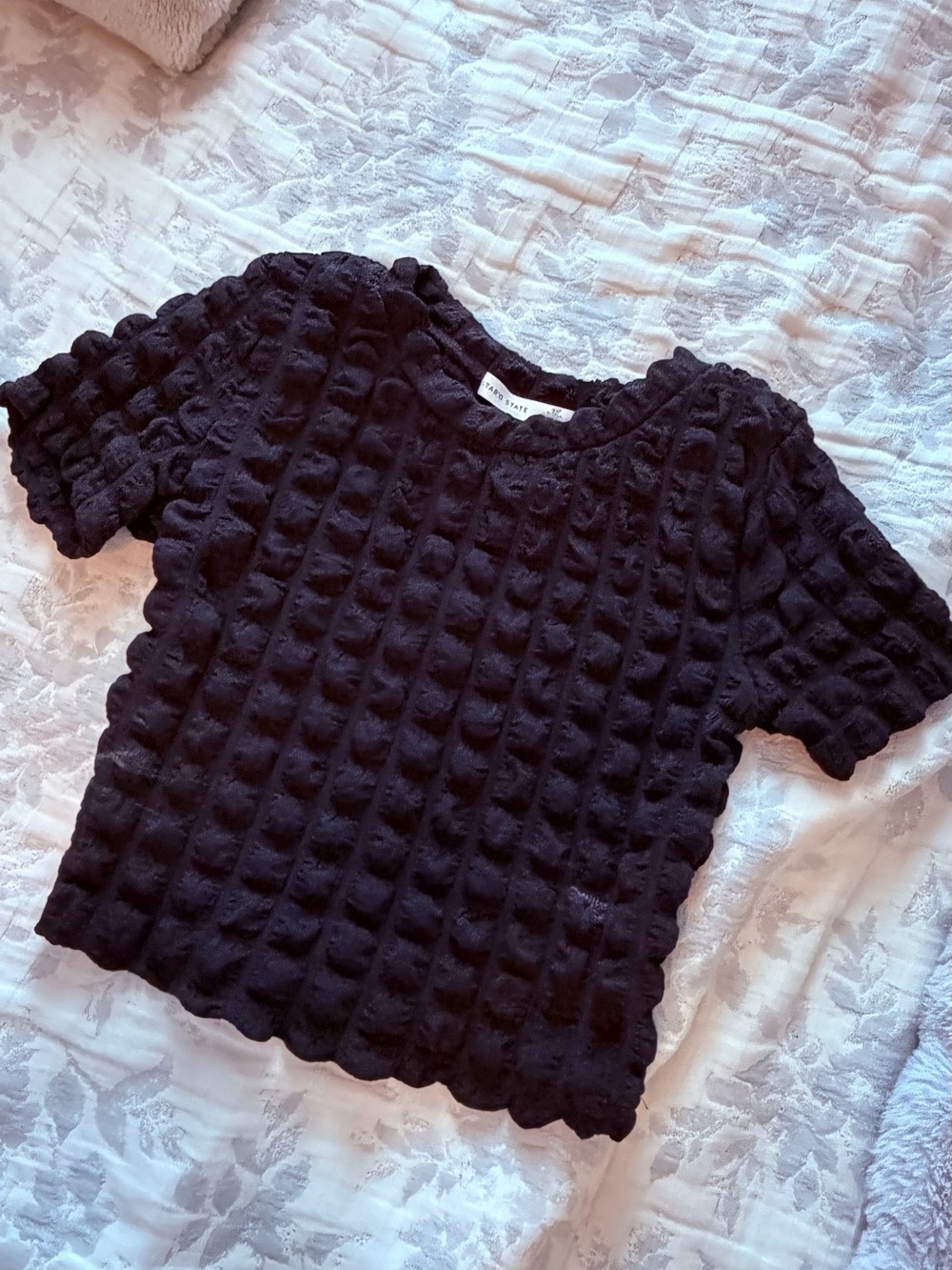 Altard State Black Textured Short Sleeve Top